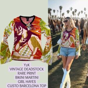 RARE PRINT CUSTO BARCELONA HAYES BIKINI GIRL MARTINI DRINK TOP SMALL NWT